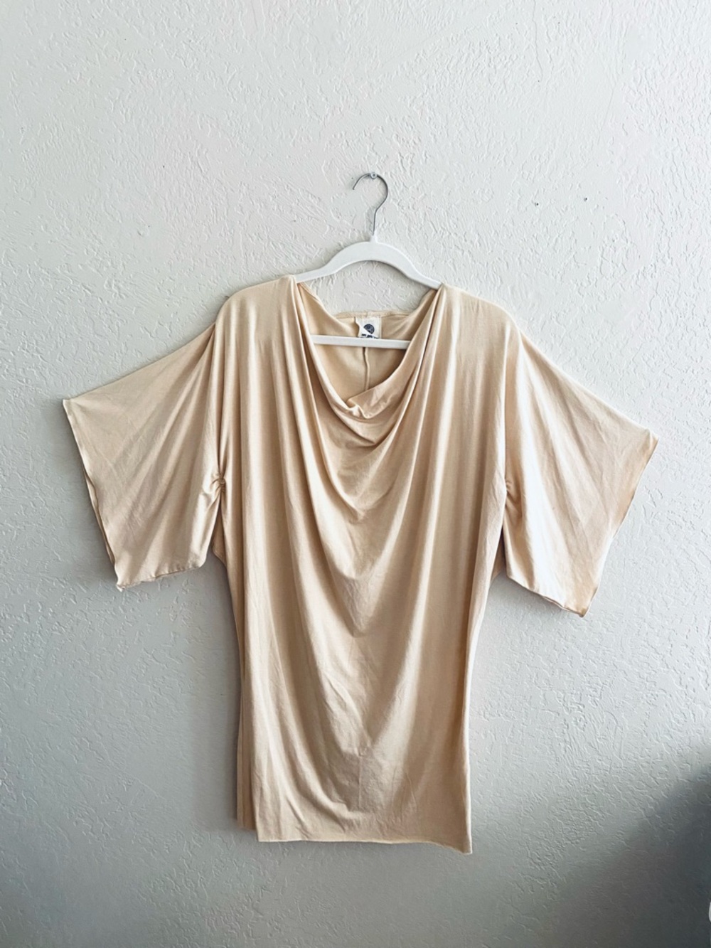 Draped Cowl Neck Women’s Top in Light Cream - Picture 3 of 4